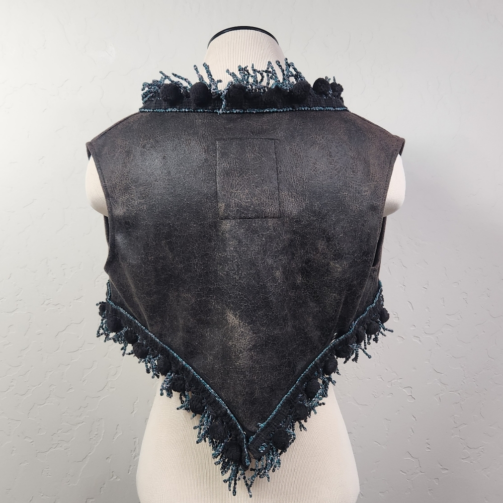 CROWS CLOTH || Edgy Black Suede Vest with Blue Fringe